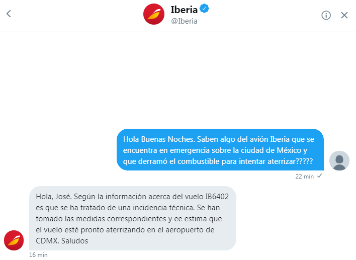La aerolínea informó que se trató de una "incidencia técnica".