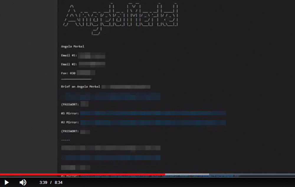 Captura de los datos filtrados de la canciller Angela Merkel (AFP)