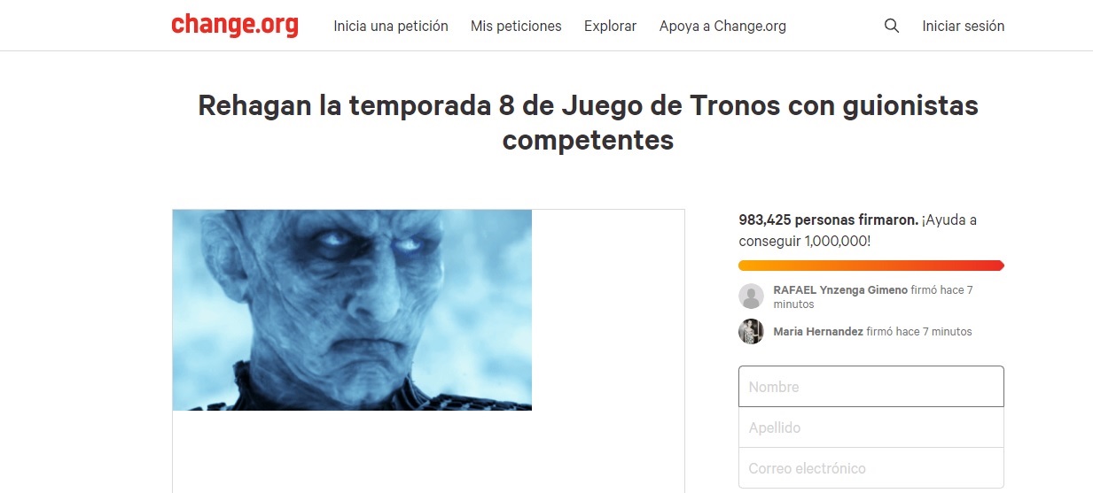 Fans piden rehacer última temporada de Game of Thrones