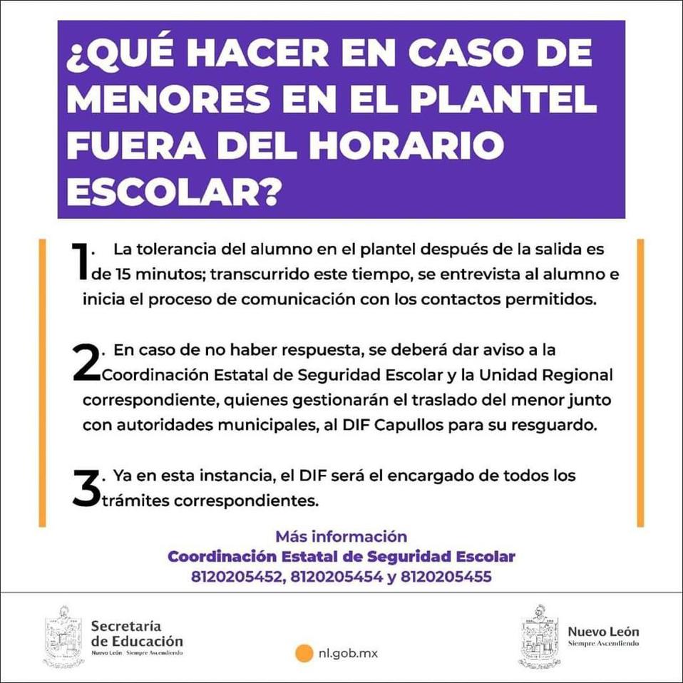 Tiene SE NL  protocolo en caso de que padres de familia no lleguen por sus hijos a las escuelas. (Foto: Especial)
