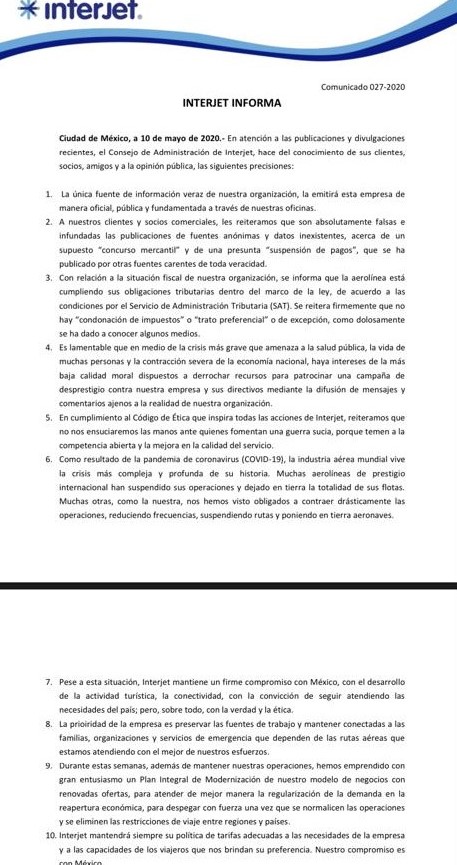 Comunicado Interjet