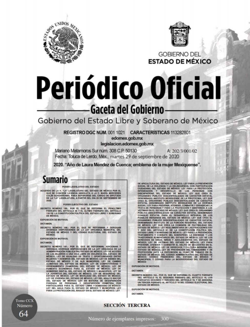 Gaceta de Gobierno del Estado de México.
