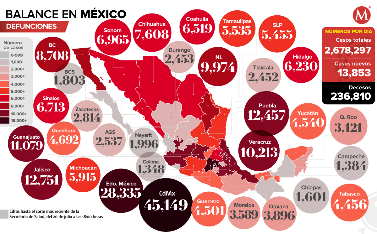 Mapa del coronavirus en México 20 de julio de 2021. (Especial).