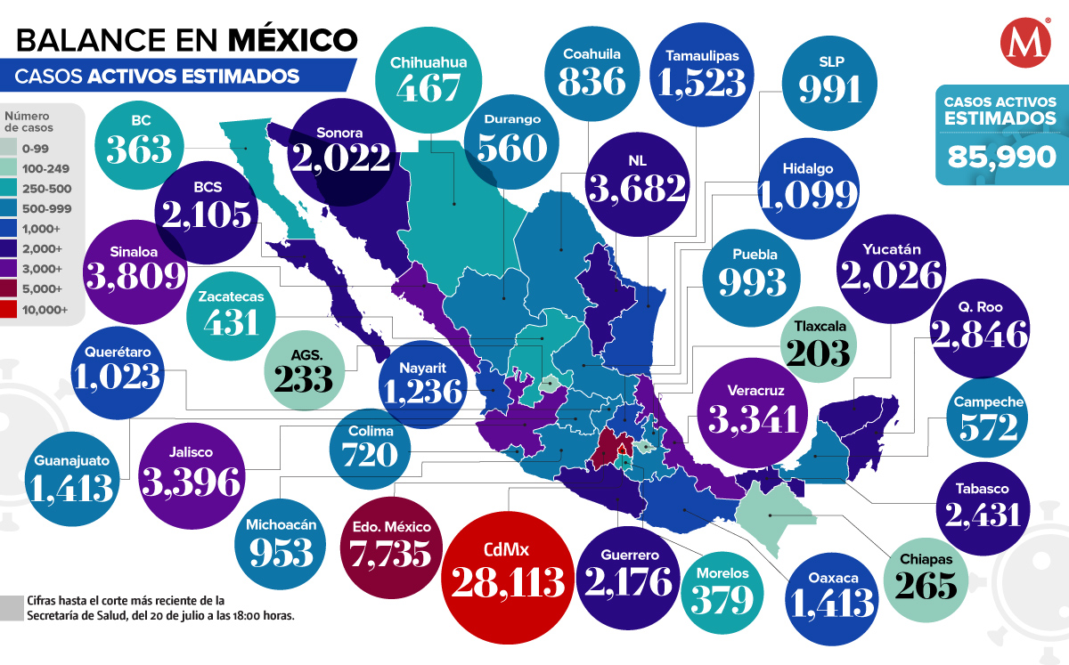 Mapa del coronavirus en México 20 de julio de 2021. (Especial).